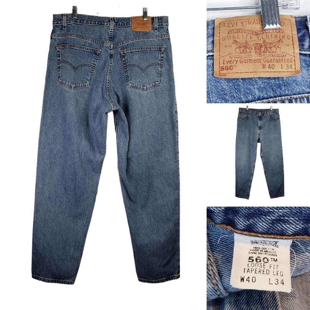 Levis Jeans Mens 40X34 Tall Blue Loose Fit Vintage 90s Skate Y2K Zip